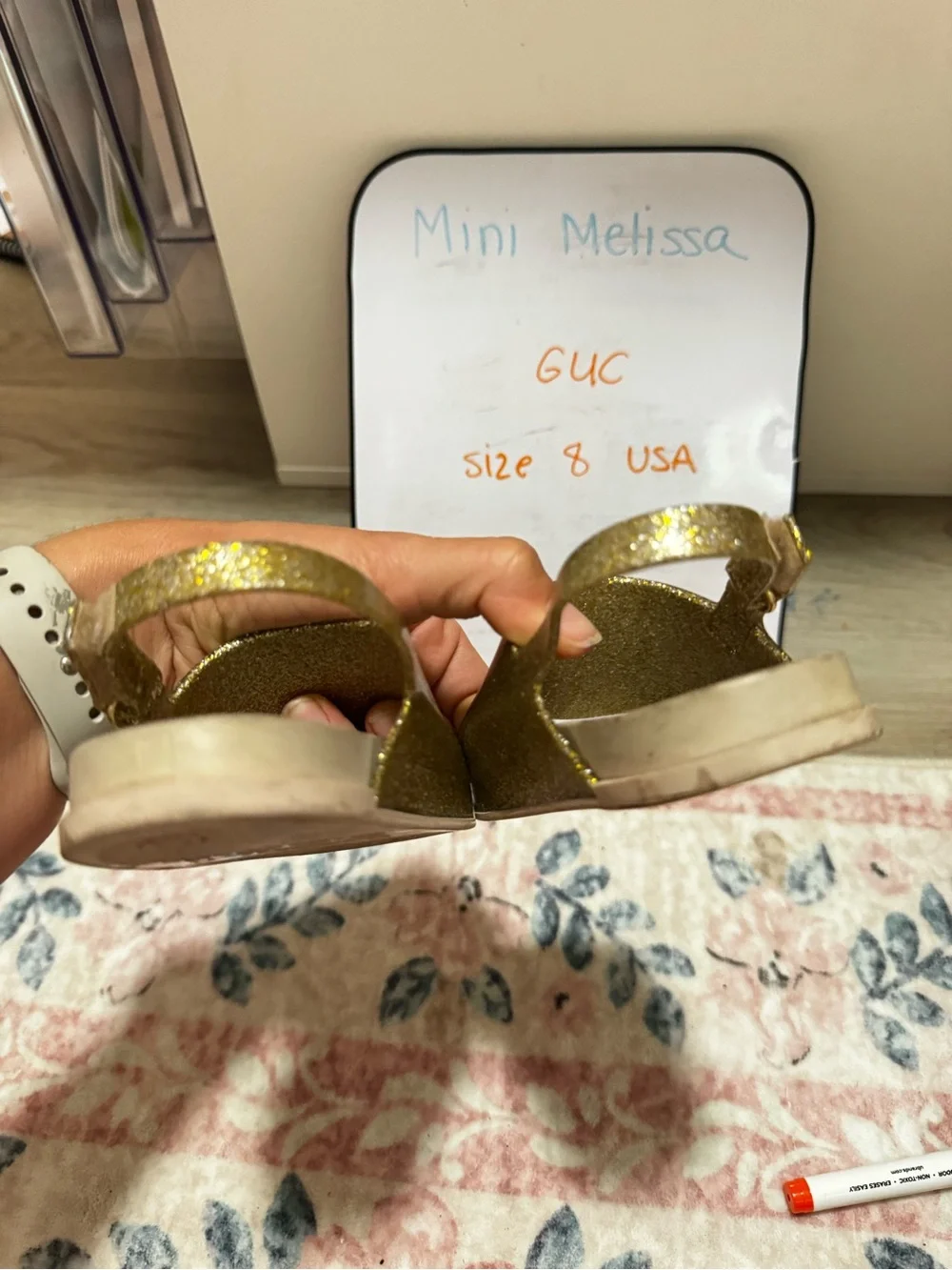 Mini Melissa Girls Glitter Gold Slingback Sandals